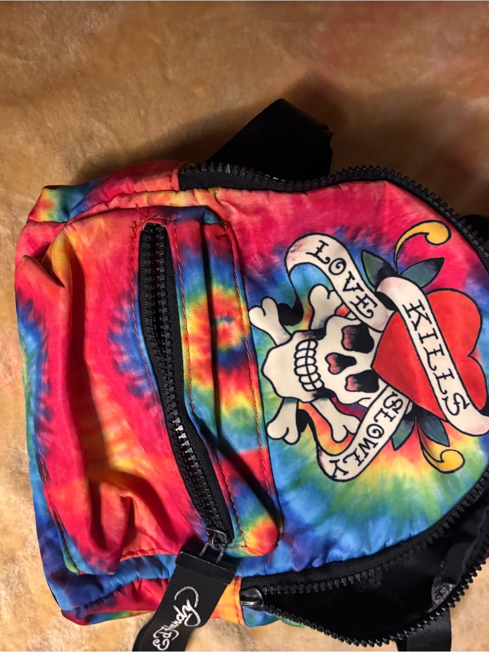 Ed Hardy Rainbow Tie-Dye Mini Bag with Skull Graphic